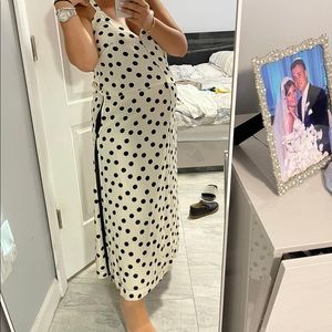 white and black polka dot dress